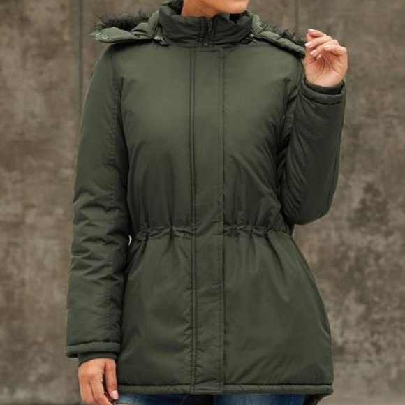 Jackets & Blazers - *SALE* Parka - Green Hooded Parka with Fur Trim